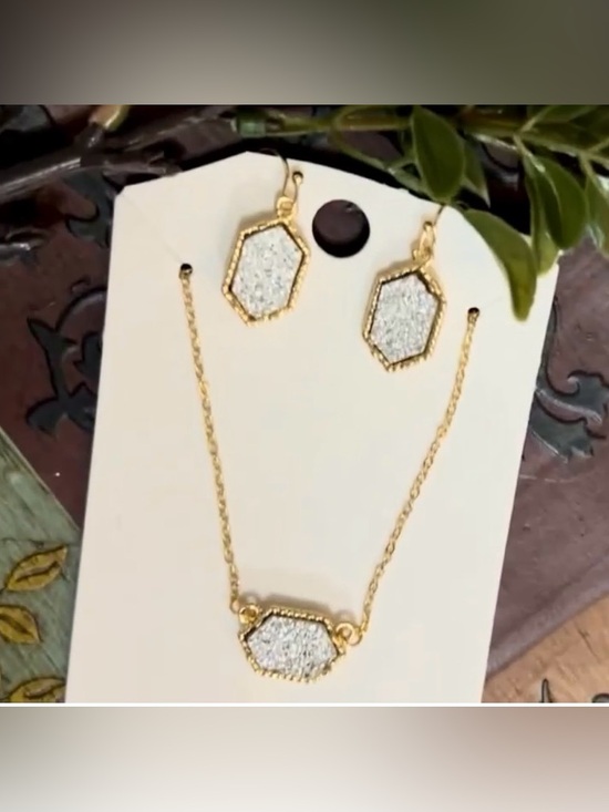 Jewelry - Elegant Hexagon Necklace and Earring Set